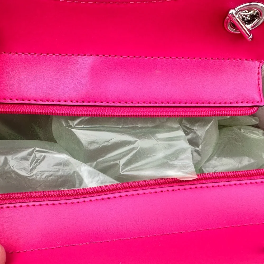 Michael Kors Jet set large chain shoulder tote Dragonfruit mk logo - Picture 11 of 16